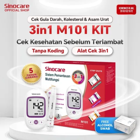 Sinocare M101, Alat Pengukur Gula, Kolesterol dan Asam Urat Sekaligus